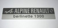 Typenschild Alpine Renault Berlinette 1300